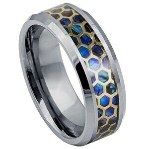 8MM HONEYCOMB CUT TUNGSTEN WEDDING BAND RING size 7 8 9 10 11 12 13 14